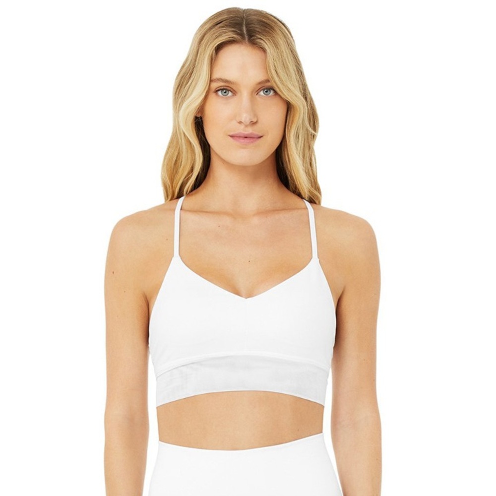 Alo Yoga womens Lavish sports bras- White Glossy/White adjustable straps